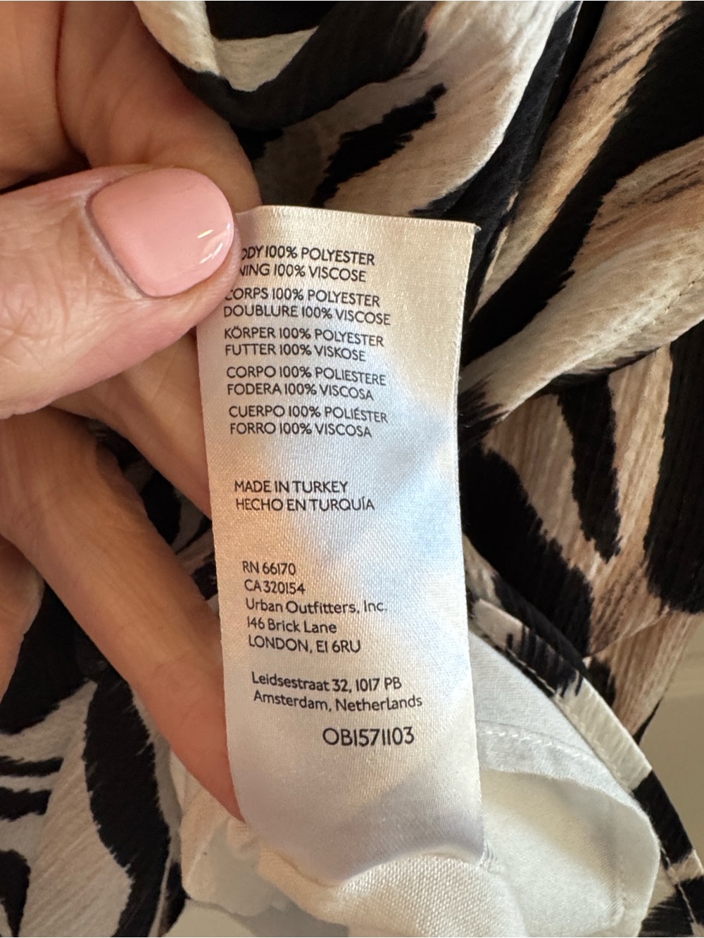 Anthropologie Beige, Black Cream Zebra Print Long Sleeve Wrap Pucker Waist Dress - Picture 7 of 8